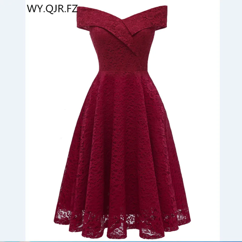 Короткие кружевные платья подружки невесты CD-1610 # с вырезом лодочкой бордового цвета, свадебное платье для вечеринки, платье для выпускного вечера, оптовая продажа, одежда для невесты и свадьбы