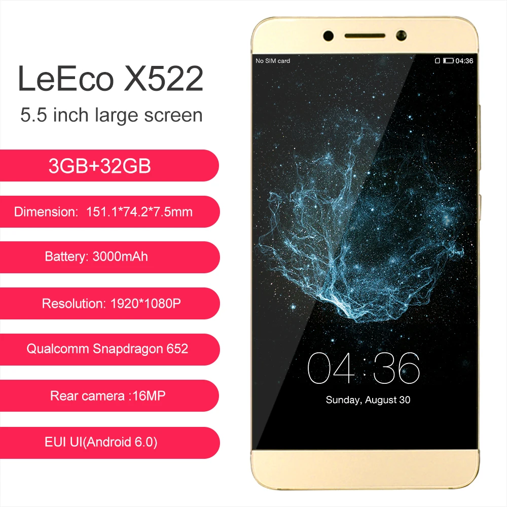 LeTV Lecoo S3 X522 Snapdragon 652 Octa Core 3 ГБ 32 5 дюймов 4 г LTE 16MP с случае наушники отпечатков