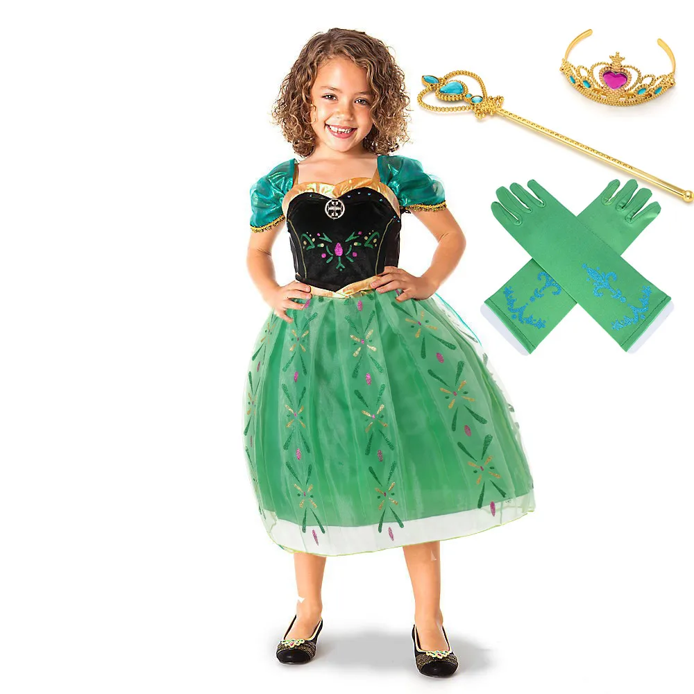Anna Dress Set-1 PaMaBa/классический костюм принцессы Анны для девочек; вечерние платья; детские летние платья; Детский костюм Анны для костюмированной вечеринки на Хэллоуин; платье для коронации - Цвет: Anna Dress Set-1