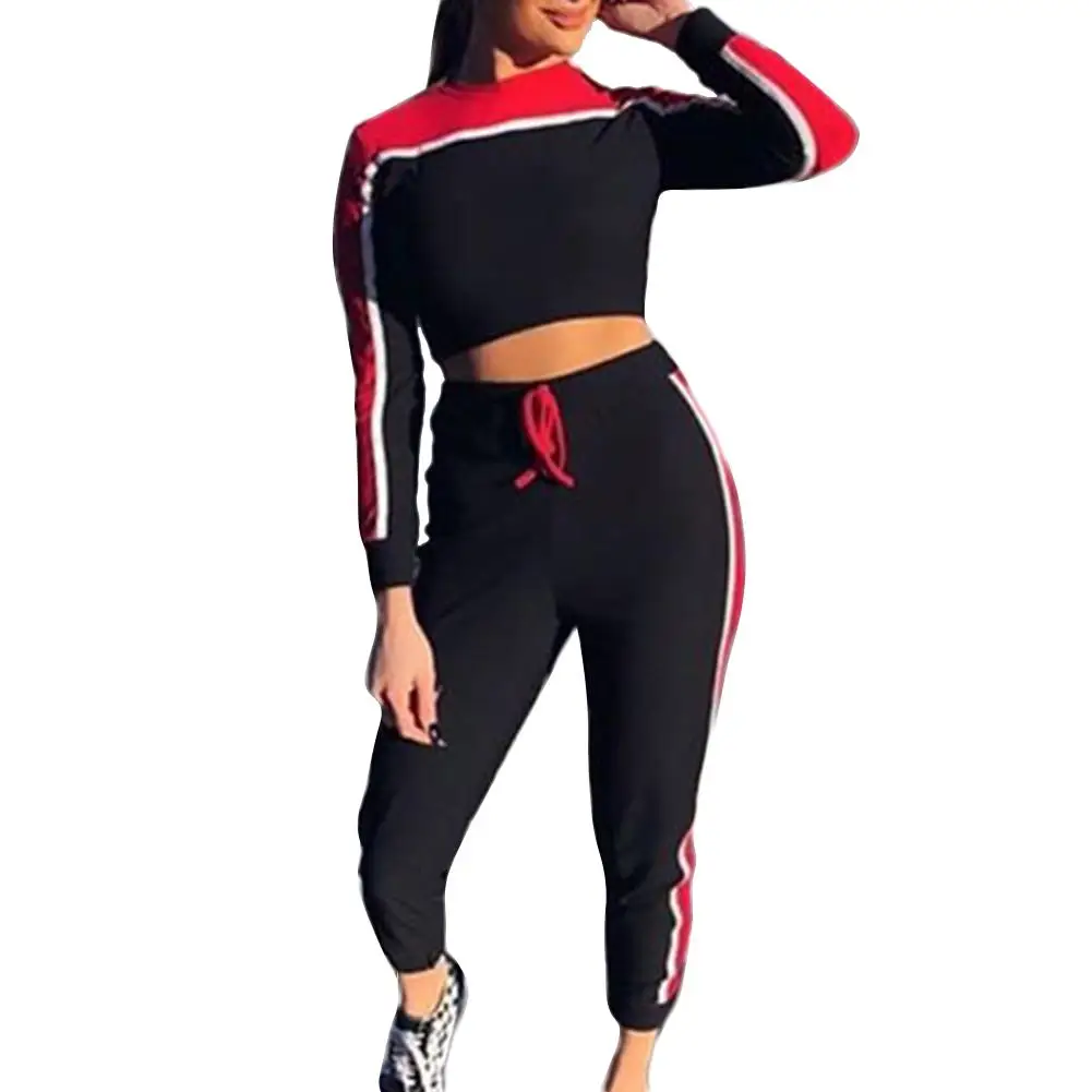 Redblack Женский спортивный костюм для бега, с круглым вырезом, из кусков, спортивный костюм, для тренировок, дышащий, для фитнеса, для бега - Цвет: Redblack