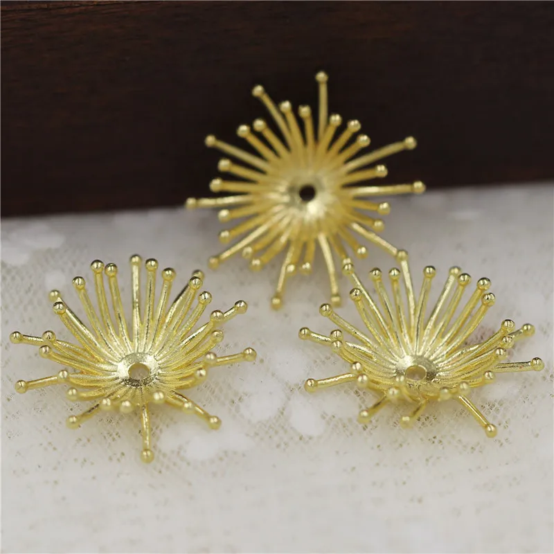 raw brass un-plated 15 мм 18 мм филигранный цветок тычинки булавки с шариком колпачки Отверстие центр Бусины Металлические DIY ювелирных изделий Аксессуары для европейских шармов - Цвет: raw brass un-plated