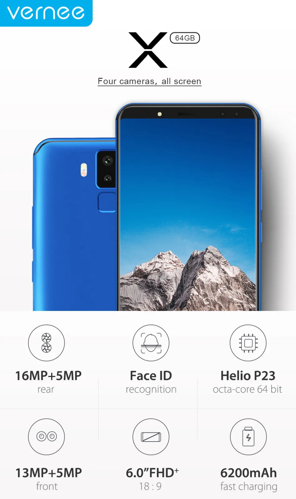Usb HiFi музыкальный плеер MP3 walkman воспроизводитель mp3 плеер Vernee X 5,99 дюймов Android 7,1 Face ID смартфон Восьмиядерный