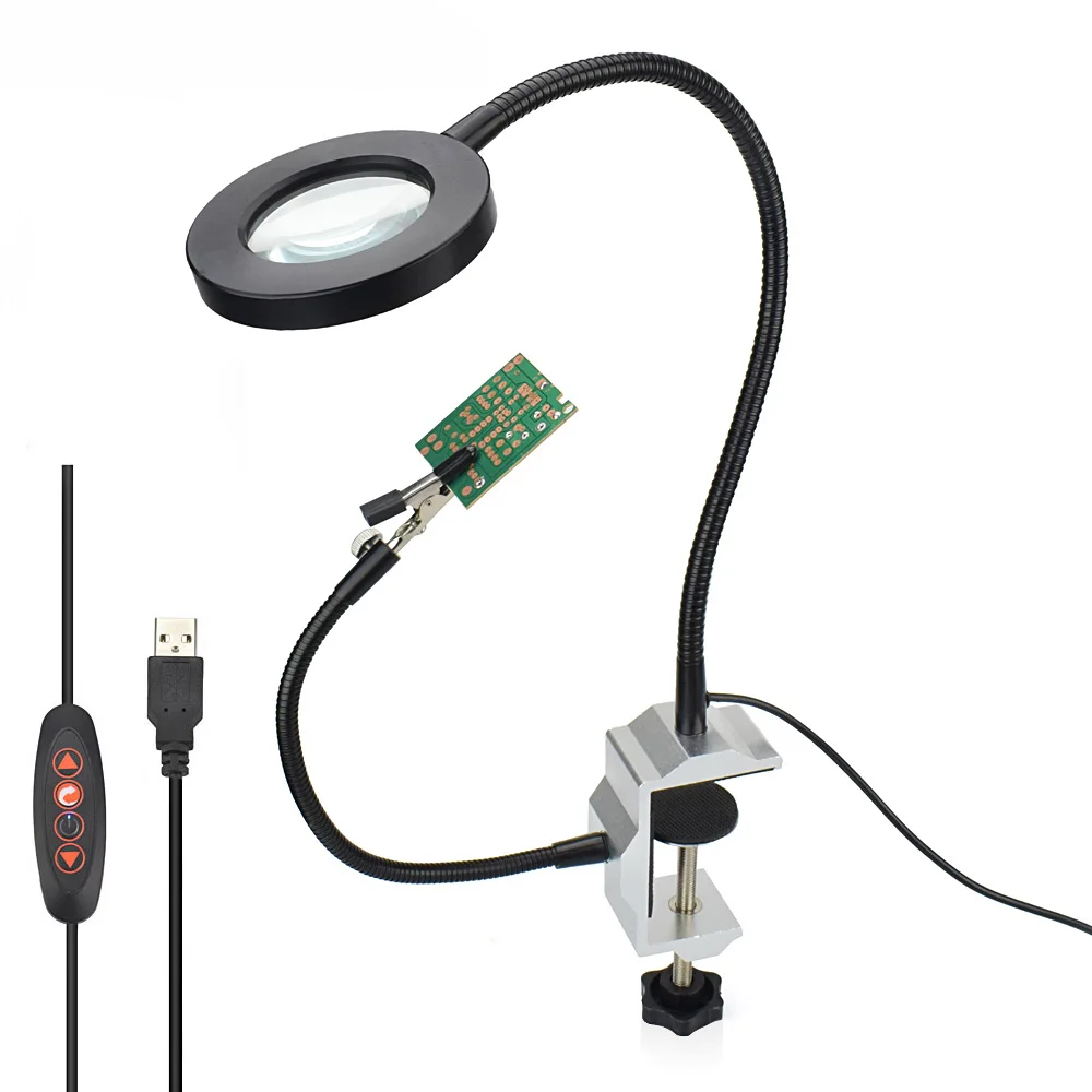 Black Magnifier NEWACALOX держатель паяльника USB 3X увеличительное стекло с подсветкой тиски, стол Зажимная Лупа паяльная станция Сварка - Цвет: Black Magnifier