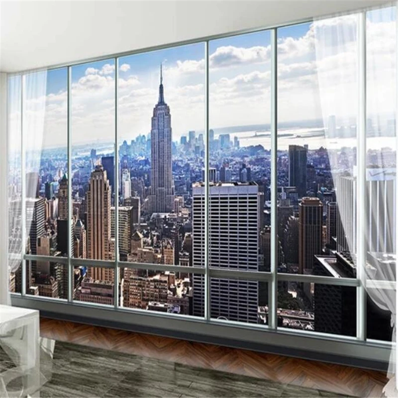 Beibehang пользовательские обои 3d стерео Фото Фреска Окно Нью Йорк ТВ фон настенные