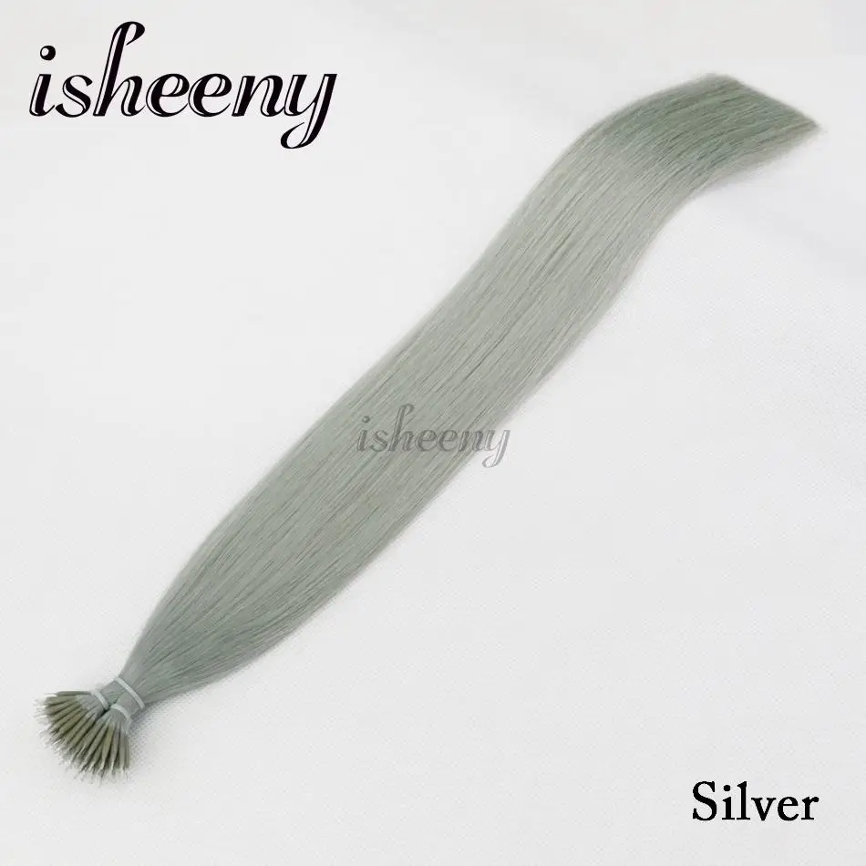 Серебристый Isheeny 1" 18" 2" Человеческие волосы Remy с микро-бусинами для наращивания в европейском стиле, 9 цветов, черный, коричневый, блонд, пианино, нано-кольцо, волосы, 50 шт - Цвет: Серебристый