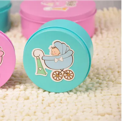 Round small blue Персонализированные детские Луна Привет яйца, пироги оловянные подарочные коробки для конфет рождения возраста полнолуния конфеты коробка Монтажная коробка мелкие деньги карты - Цвет: Round small blue