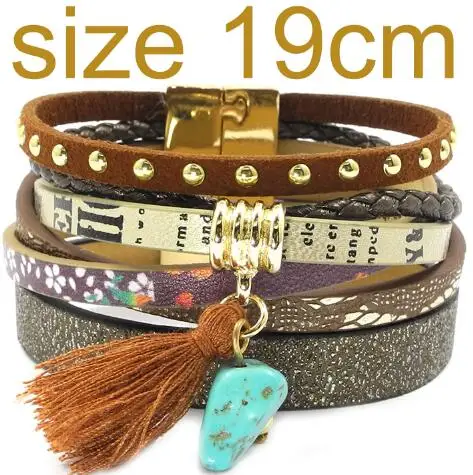 brown 19cm Wellmore летний кожаный браслет, 5 цветов, женские браслеты с подвесками, богемные браслеты и бижутерии, браслетов для женщин B16001 - Окраска металла: brown 19cm