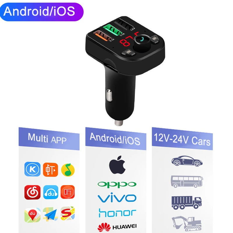 3.1A зарядное устройство кабель Handsfree Car Kit Bluetooth 5 0 беспроводной FM передатчик LCD MP3