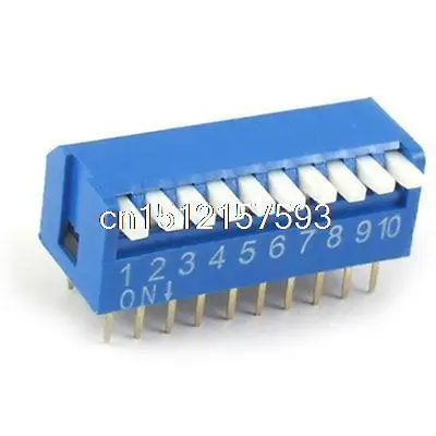

10 Pcs 2.54mm Pitch 10 Position Slide Type DIP Switch Blue