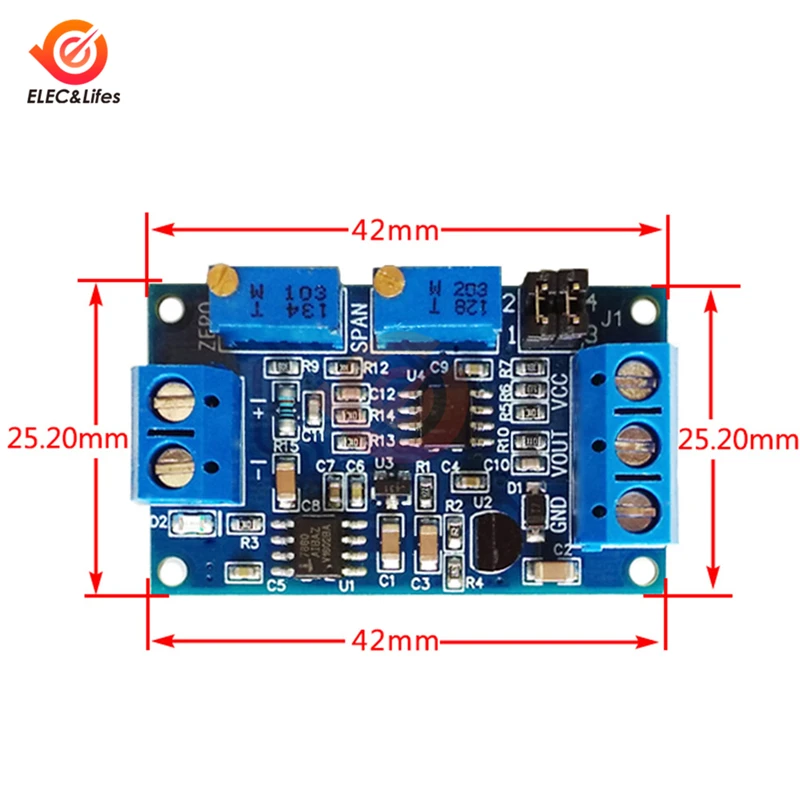 

Current to Voltage Module 0/4-20mA to 0-3.3V 5V 10V voltage Transmitter Converter signal conversion Module VCC VOUT GND