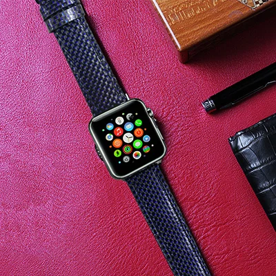 Blue Для Apple Watch Series 4 iWatch ремешок из настоящего углеродного волокна ремешки для часов Apple Watch Series 1 2 3 Leahter браслет 38-42-40-44мм - Цвет ремешка: Blue