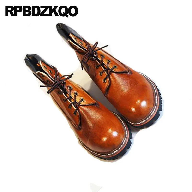 Мужские ботильоны на шнуровке коричневые ботинки из натуральной кожи толстой