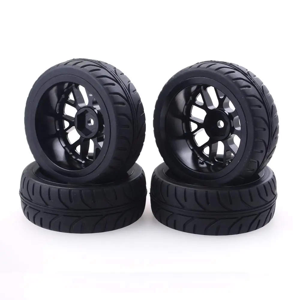 

4PCS 1/10 RC Aluminum Wheel Rim w/ Rubber Tires Diameter 65mm Width 25mm Tyre for 1/10 HSP HPI Redcat LRP RC On-Road Car