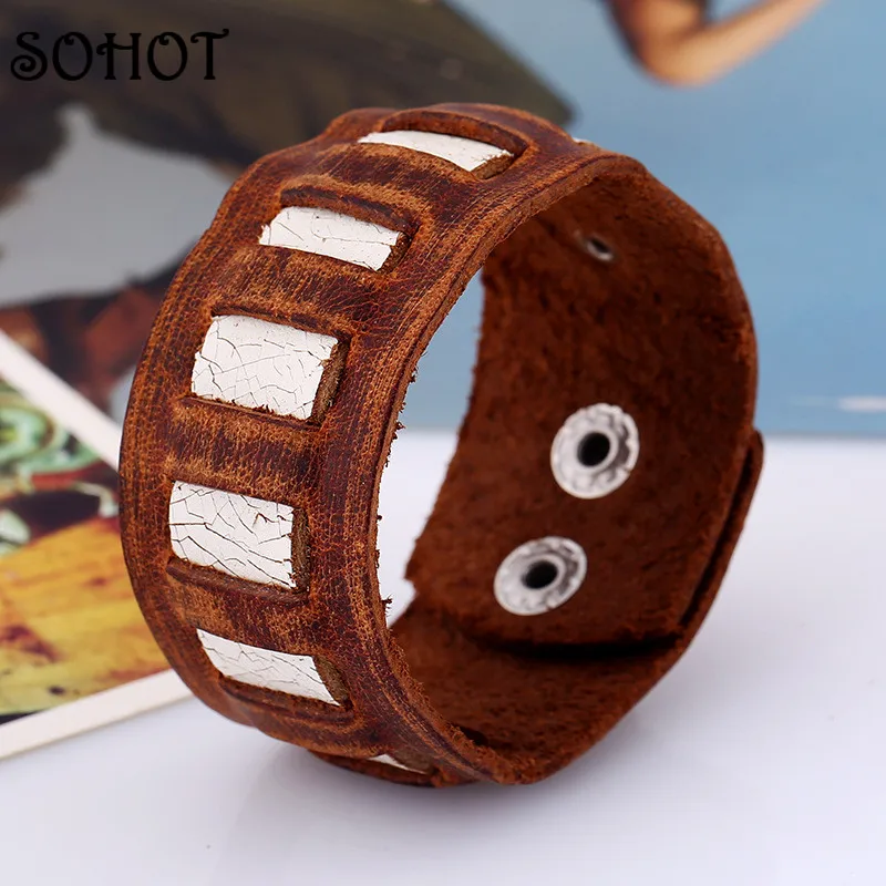 Модные Винтажные Украшения SOHOT плетеный широкий кожаный ремешок ручной работы