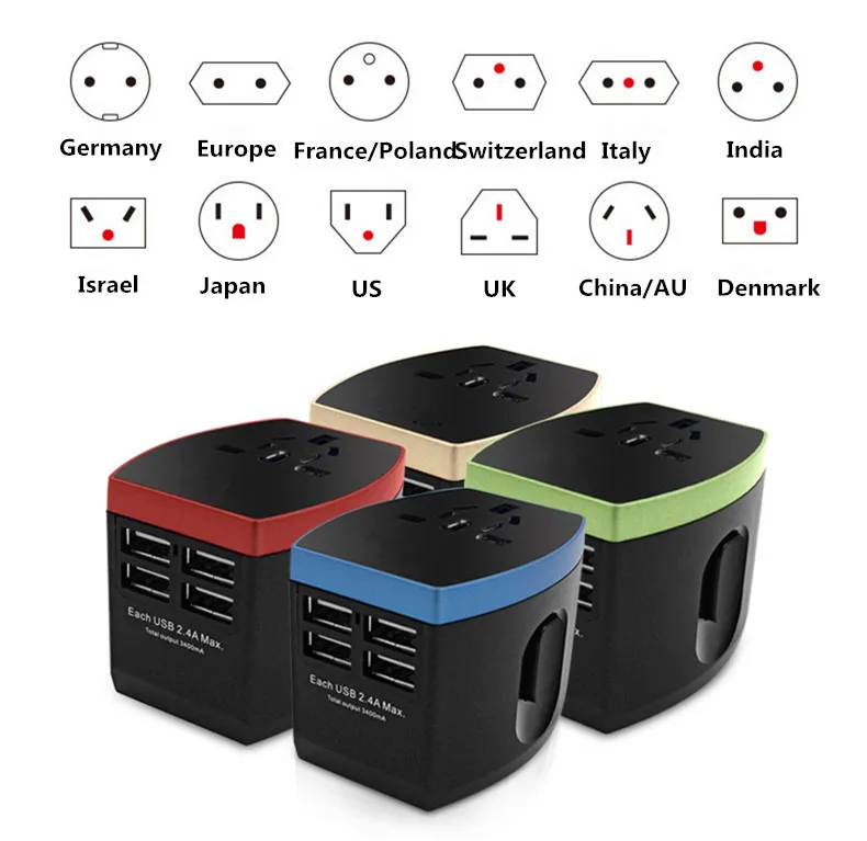 Дорожный адаптер Fanshu универсальный сетевой с USB разъемом Все в одном для США