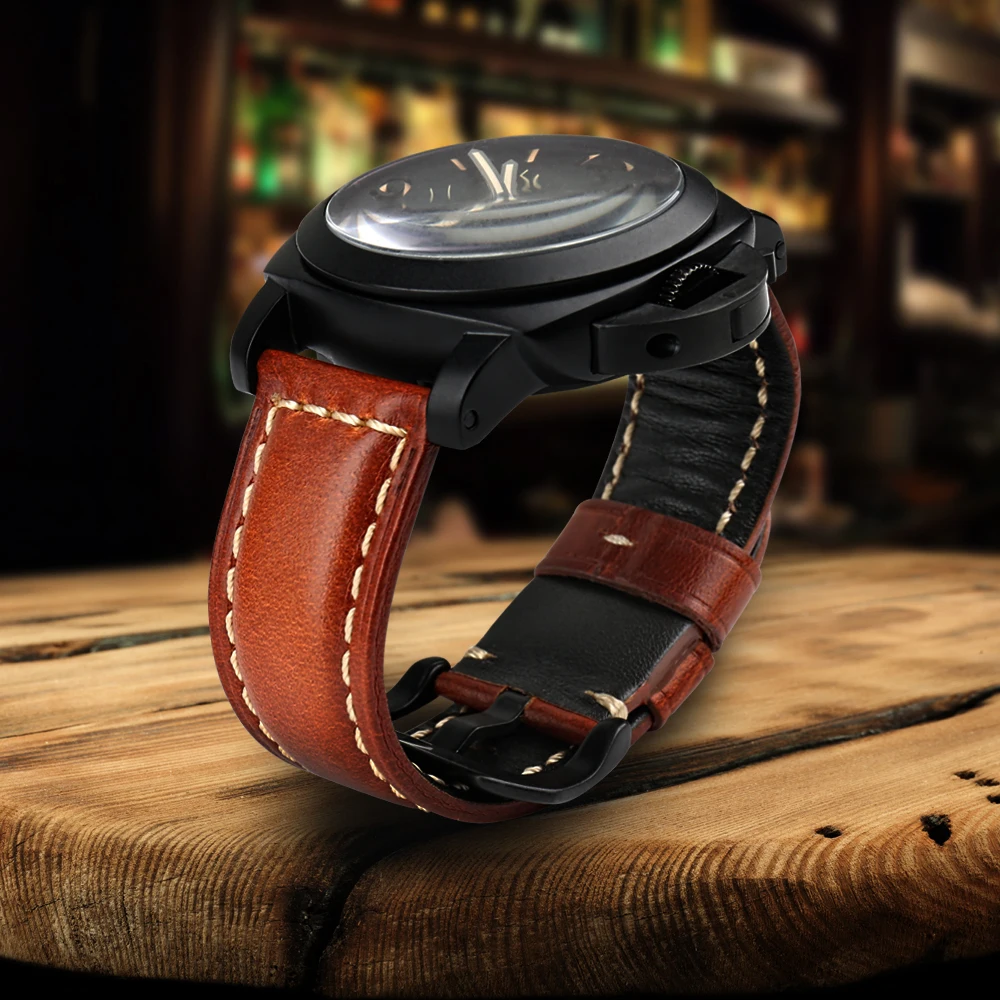 Ремешок MAIKES из натуральной кожи для наручных часов Аксессуары seiko с черной