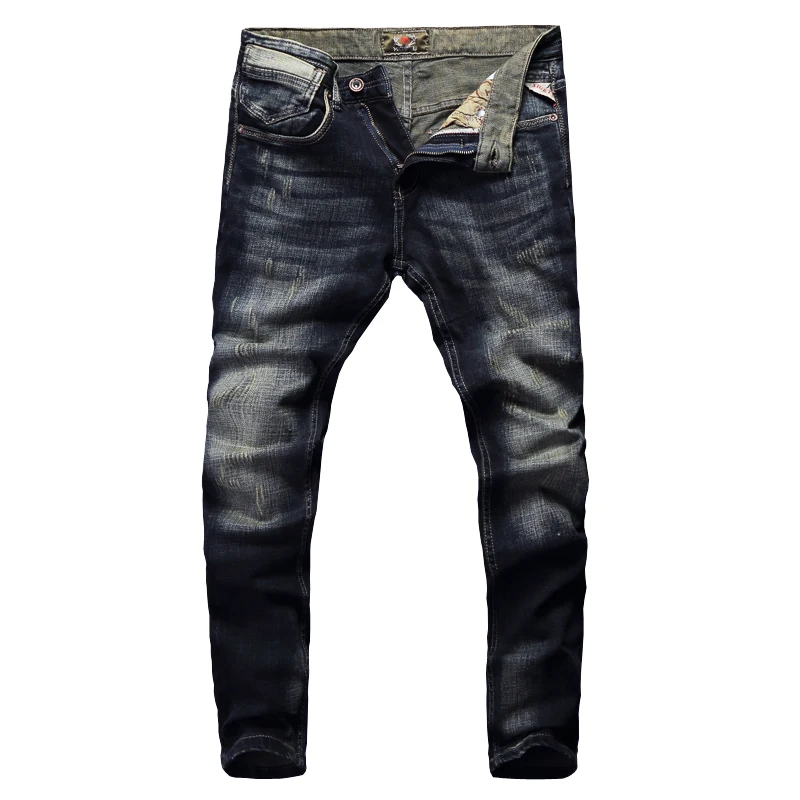 Джинсы мужские в винтажном стиле рваные джинсы Slim Fit ретро брендовые