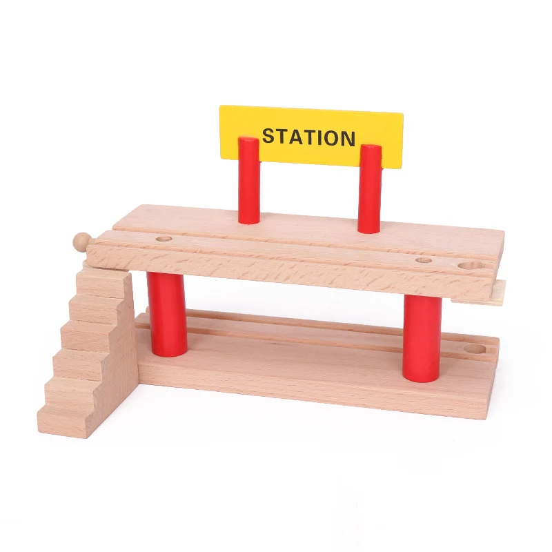 Двухуровневая станция деревянный трек для поезда аксессуары игрушечный туннель