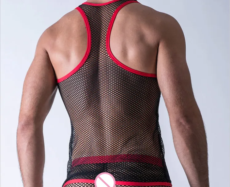 Майка мужская прозрачная сетчатая пикантное нижнее белье для геев экзотическая