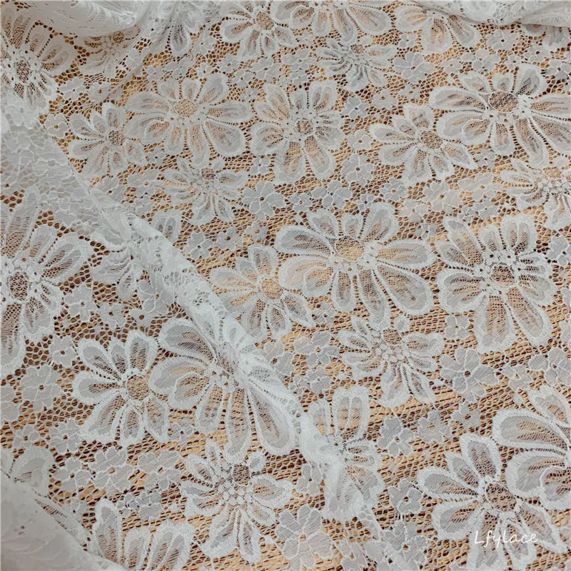 LFY LACE 1 Meter 150 cm Elastic high end cord off white lace spandex raschel fabric for wedding dress garment | Дом и сад