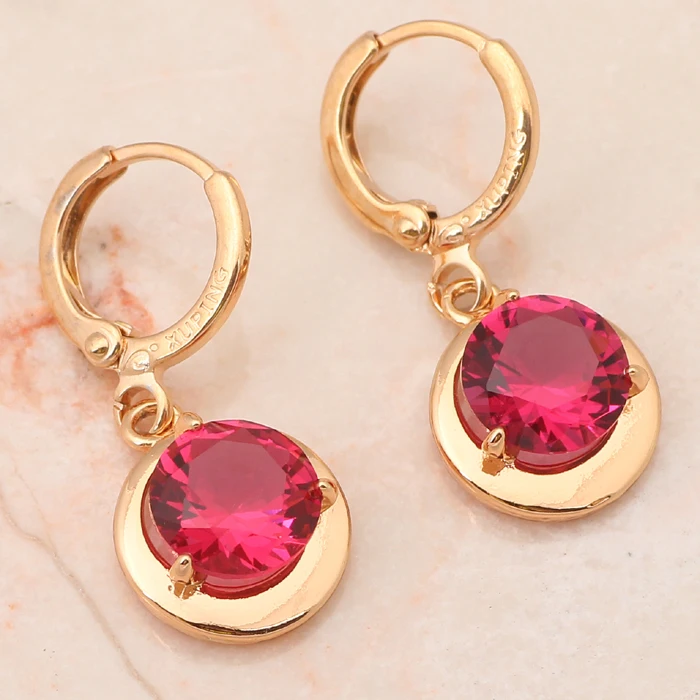Милый круглый набор стильной бижутерии золотой тон Розовый Красный Кристалл
