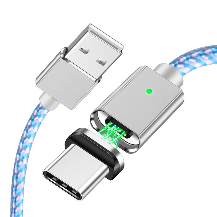 Магнитный кабель type-C 3 A, 1 м, USB C, кабель для быстрой зарядки, USB-C, магнитный кабель, зарядное устройство для samsung S9, s8, Note 9, huawei mate 20 Lite, type-C - Цвет: white blue