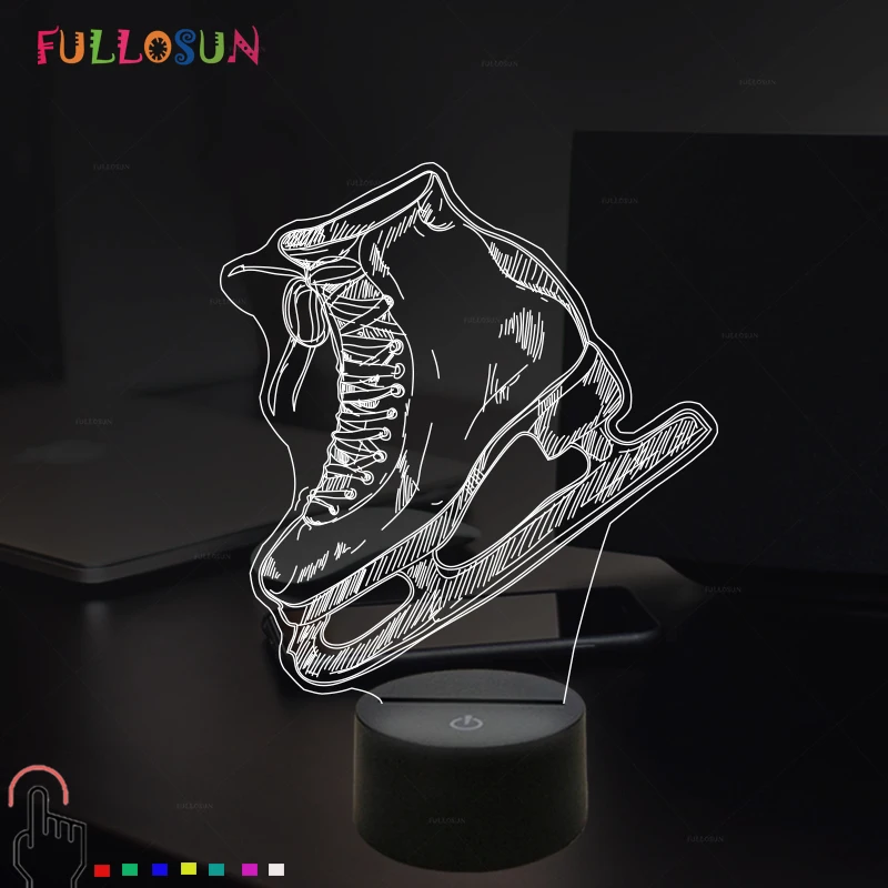 Светодиодный Ледовые коньки Ночной светильник 7 цветов акриловые 3D атмосфера настольная лампа для детей, игрушки в подарок на день рождения лампа