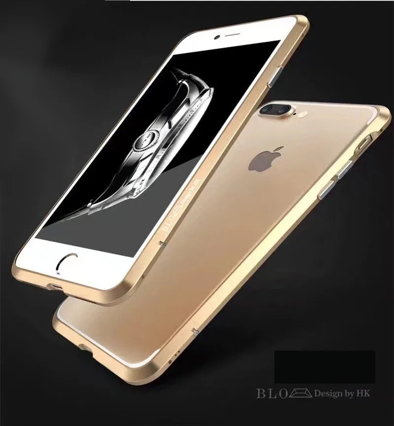 Роскошный бренд BOBYT Алюминиевый металлический бампер для iPhone 8 7 Plus чехол в форме колонки рамка с металлической кнопкой - Цвет: Gold