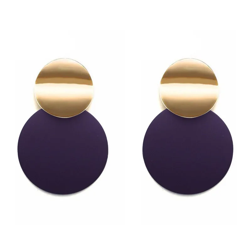 Purple ES2215 7 цветов Висячие серьги с подвесками модные золотистый цвет, круглый металлический эффектный серьги для женщин Креативный модный ювелирный подарок - Окраска металла: Purple