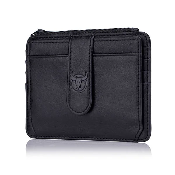 Кошелек BULLCAPTAIN RFID из натуральной кожи, держатель для карт и удостоверений личности, блокирующий держатель для карт на молнии, кредитный бумажник для карт, мини тонкий мужской бизнес - Цвет: Black