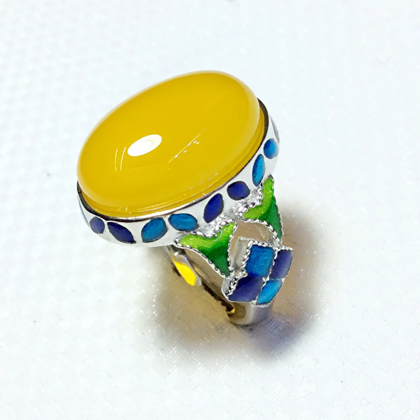 

Cloisonne enamel jewelry ring round ring decorated with thick gold rings mushroom cartoon