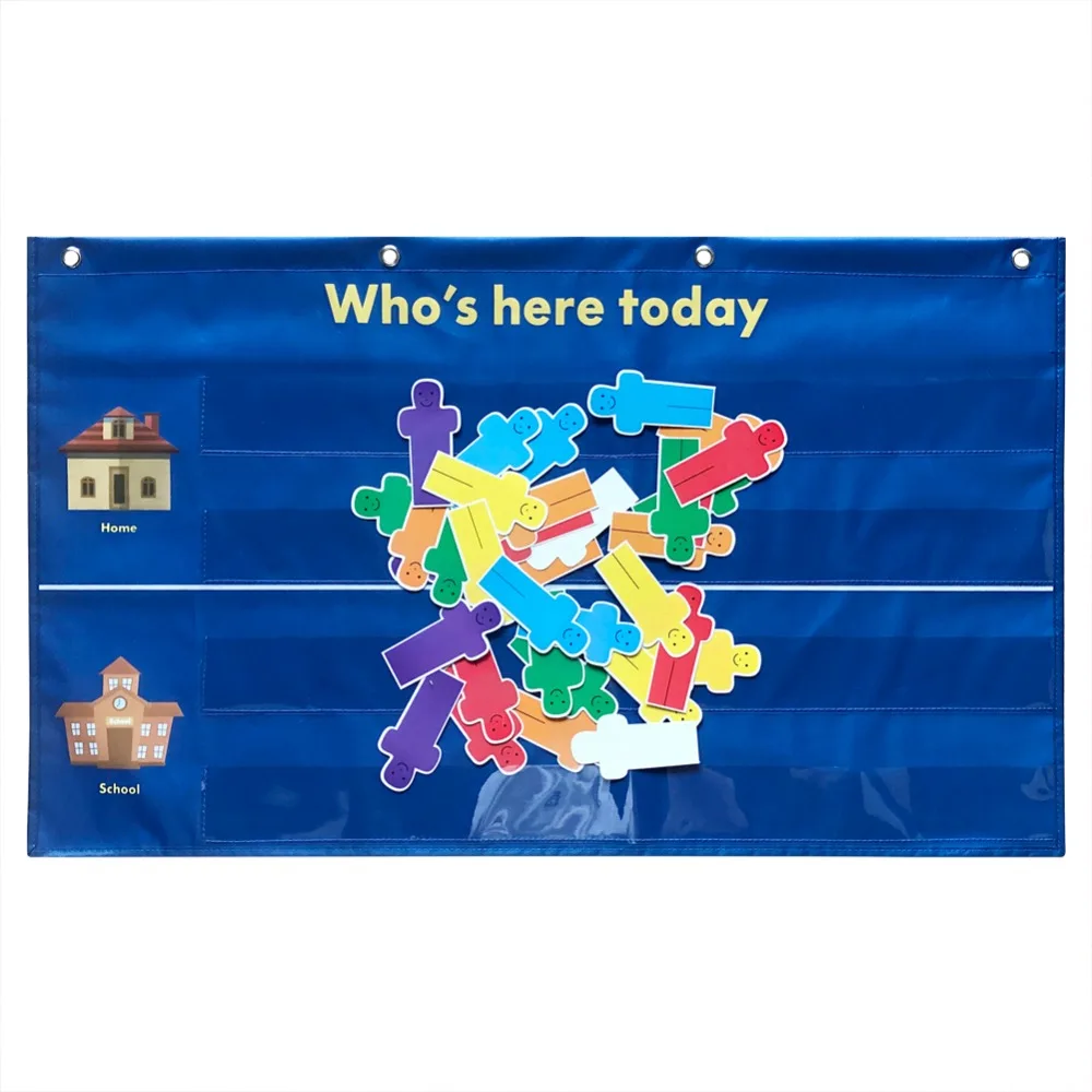 Godery Who Is Here Today Attendance Chart Classroom Multiuse Pocket Chart With 36 Replacement Cards
