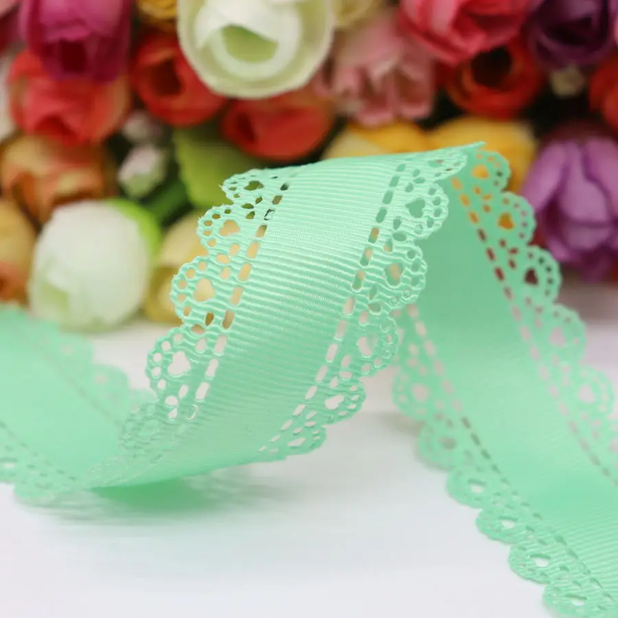 5 ярдов полые кружева Grosgrain ленты с сердцем персикового цвета 30 мм для волос луки