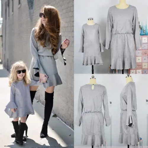 PUDCOCO Boho/одежда из хлопка для мамы и дочки мини платье с расклешенными рукавами