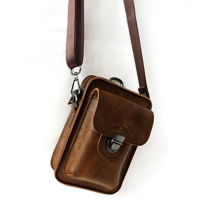 Jisoncase New Arrivals Genuine Leather Vintage Men's Shoulder Messenger Bag Fashion Men Bags Zipper Style Small Size | Багаж и сумки