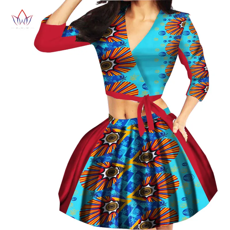 Женский комплект с юбкой в африканском стиле Bazin Riche из 2 предметов сексуальный