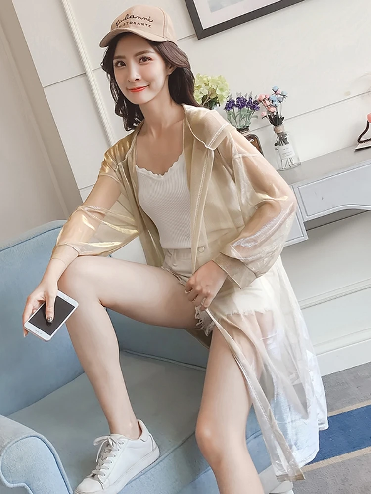 Летний перспективный солнцезащитный крем длинная куртка с капюшоном яркое