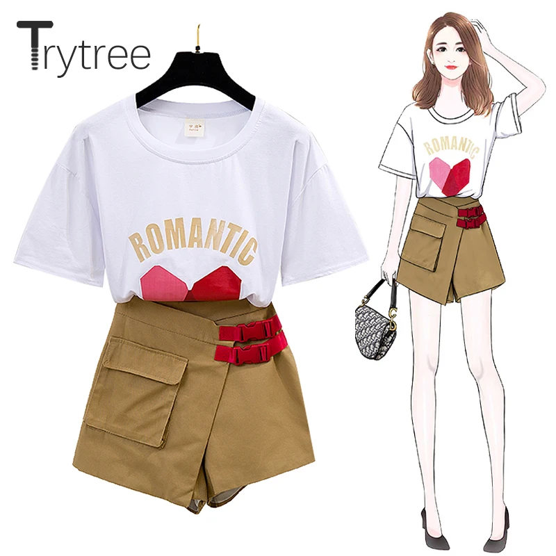 Trytree летний женский комплект из двух предметов Повседневный хлопковый топ с