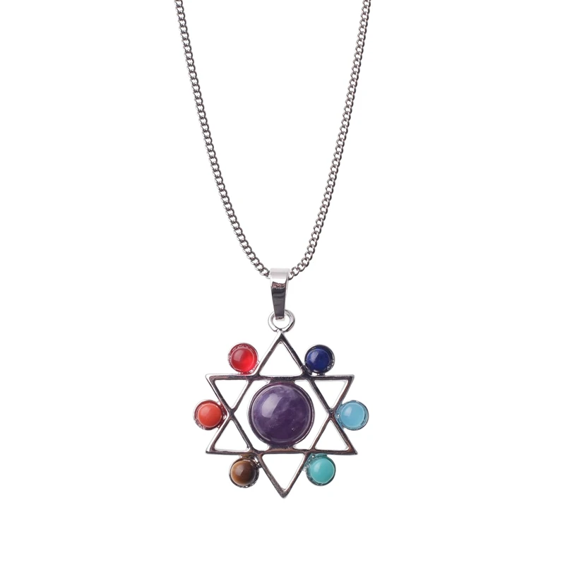 SEVENSTONE Рейки чакра кулон 7 камни натуральный камень полудрагоценные колье