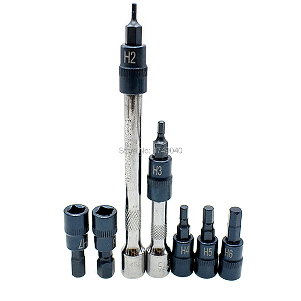 7pc Hex Key Socket Bit Set 1/4&quot Drive Adapter H2-H8 Screwdriver with 2pcs Ratchet Extender Tool | Инструменты