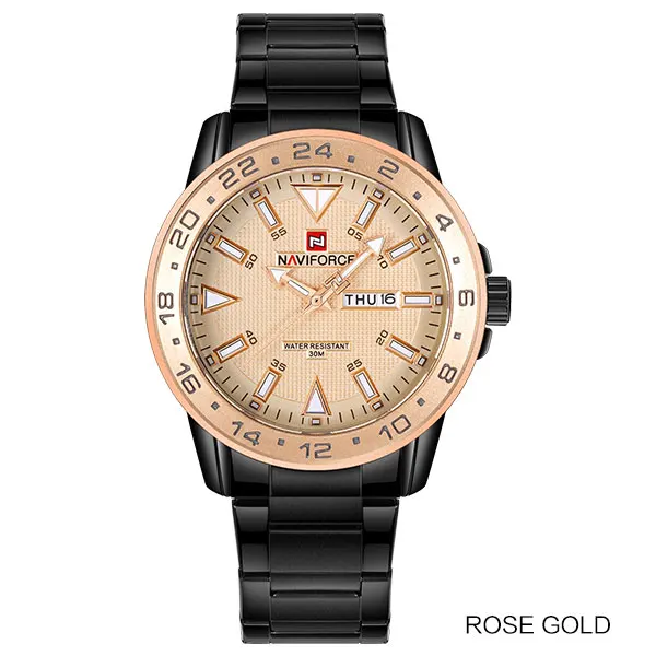 rose-gold Новое поступление, кварцевые часы бренда NAVIFORCE, мужские спортивные часы из нержавеющей стали, водонепроницаемые наручные часы с автоматическим календарем, подарочные часы - Цвет: rose-gold