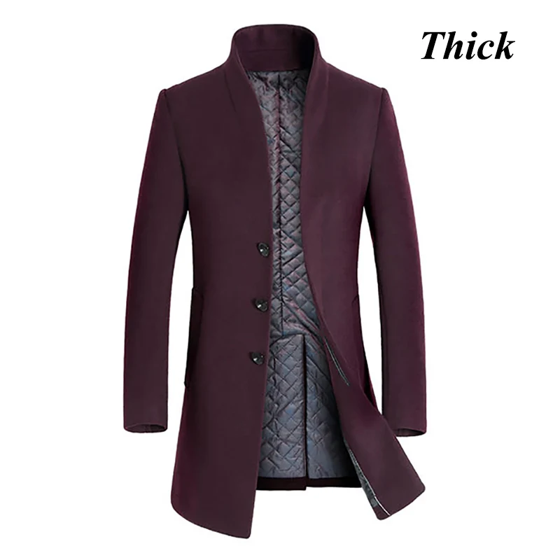 Wine red thick Letskeep, новинка, зимнее шерстяное длинное пальто, мужское, приталенное, повседневное, толстое пальто, Мужская теплая ветровка, Тренч, пальто, куртки, MA209 - Цвет: Wine red thick