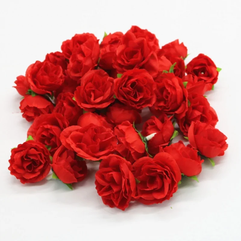 F 50pcs 3cm Artificial Flowers Silk Flower Roses Small Tea Bud Flowers Hand Made Diy Head Garlands For Wedding Home Decoration - Цвет: F