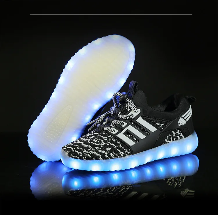 7ipupas Blue Canvas Kids Led Shoe With Usb Charging Glowing Sneakers 11 Color Soles Led Luminous Sneakers Light Up Children Shoe