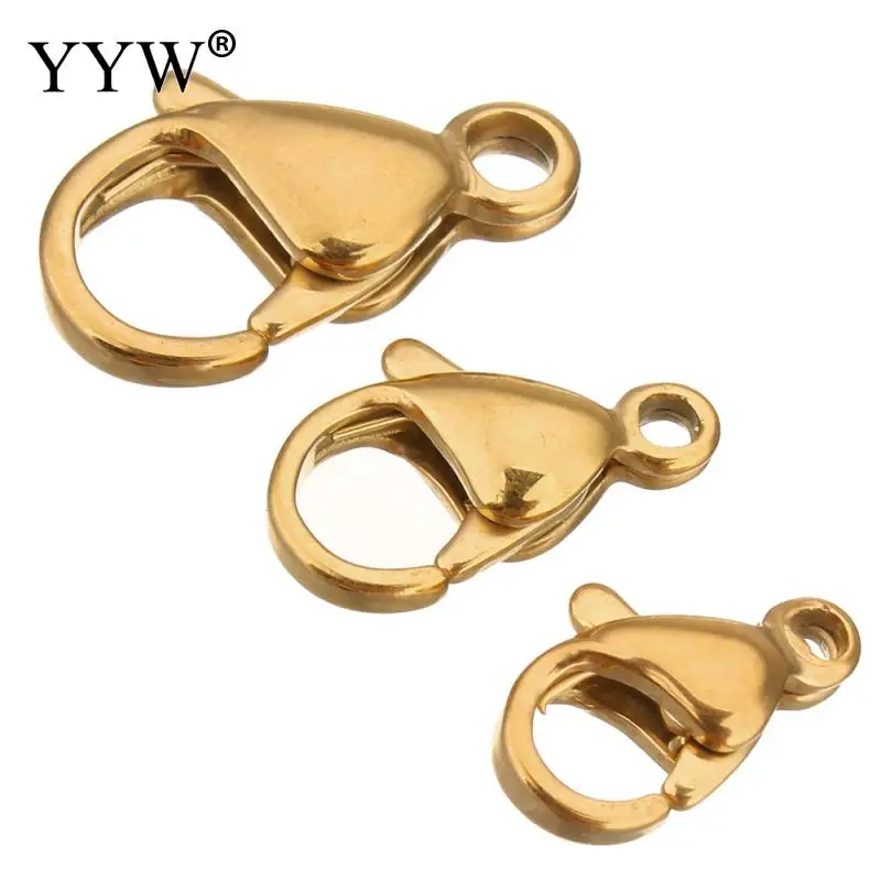200pcs Stainless Steel Lobster Clasps Claw Jewelry Fastener Hook Charms Gold Color Plated Jewelry Accessories 6.5/7/9/9.5/mm