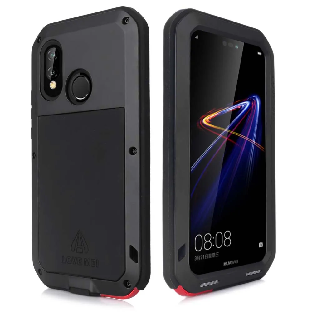Популярный металлический водонепроницаемый чехол для телефона huawei nova 3e с закаленным стеклом, защитная крышка для телефона - Цвет: Черный