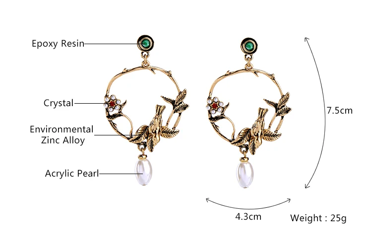 Серьги-подвеска петли женские Винтажные Украшения из сплава с искусственным