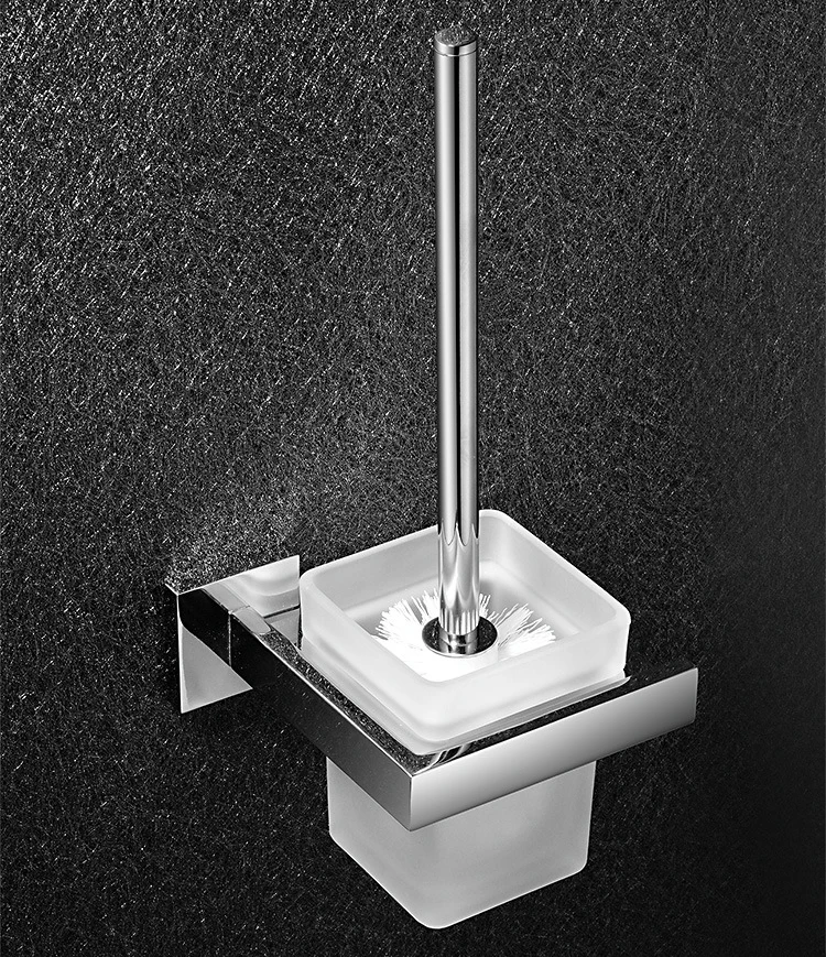 

Solid Brass Chrome Finish Toilet Brush Holder With Glass.Bathroom Accessories