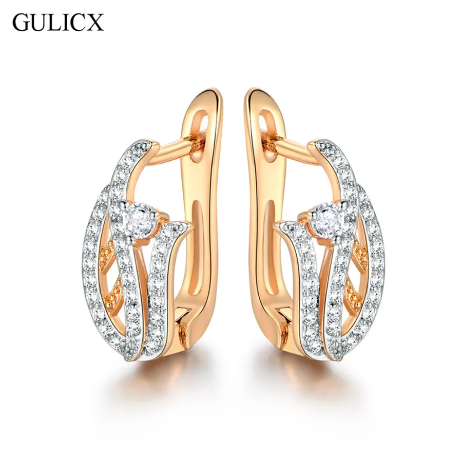 Женские серьги кольца GULICX золотого цвета с круглыми кристаллами и фианитами E229|ear