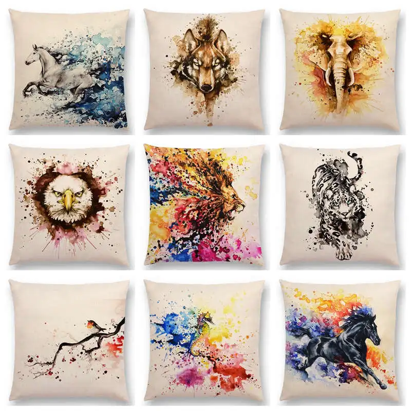 Животные акварельная живопись тонкая лошадь Орел волк лев леопард тигр слон